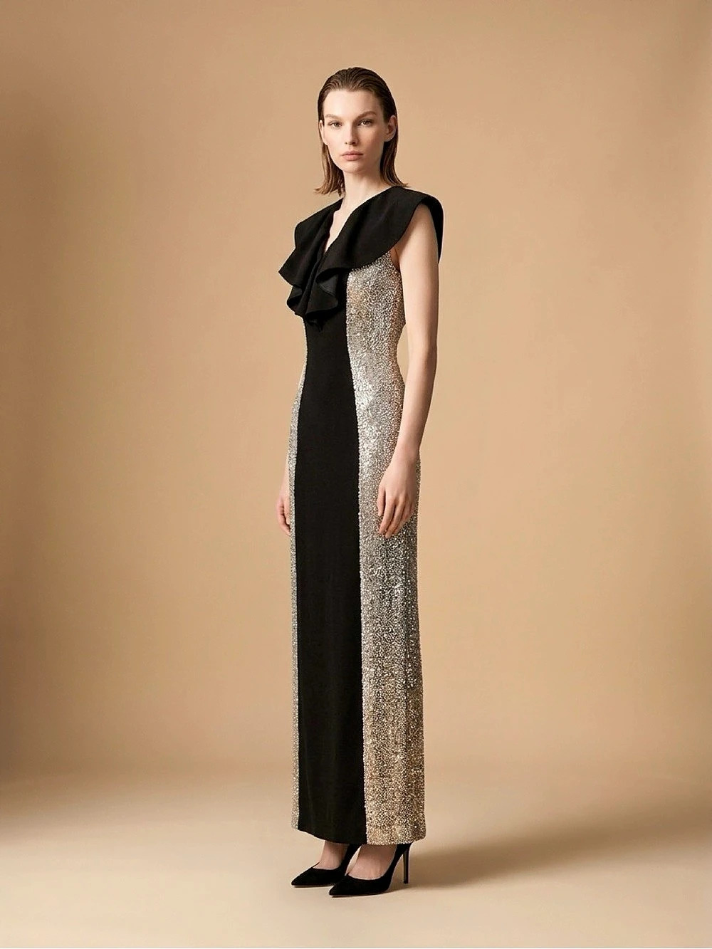 Kobi Halperin Black & Gold Maxi Dress NWT